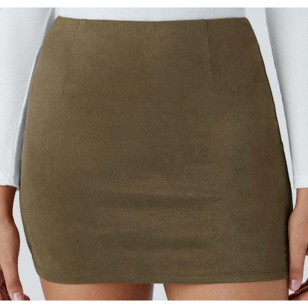 Halara Olive Faux Suede Bodycon Mini Skort Size Medium